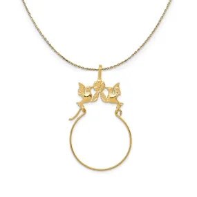 Yellow Gold Charm Holder Necklace with Doves and Flower