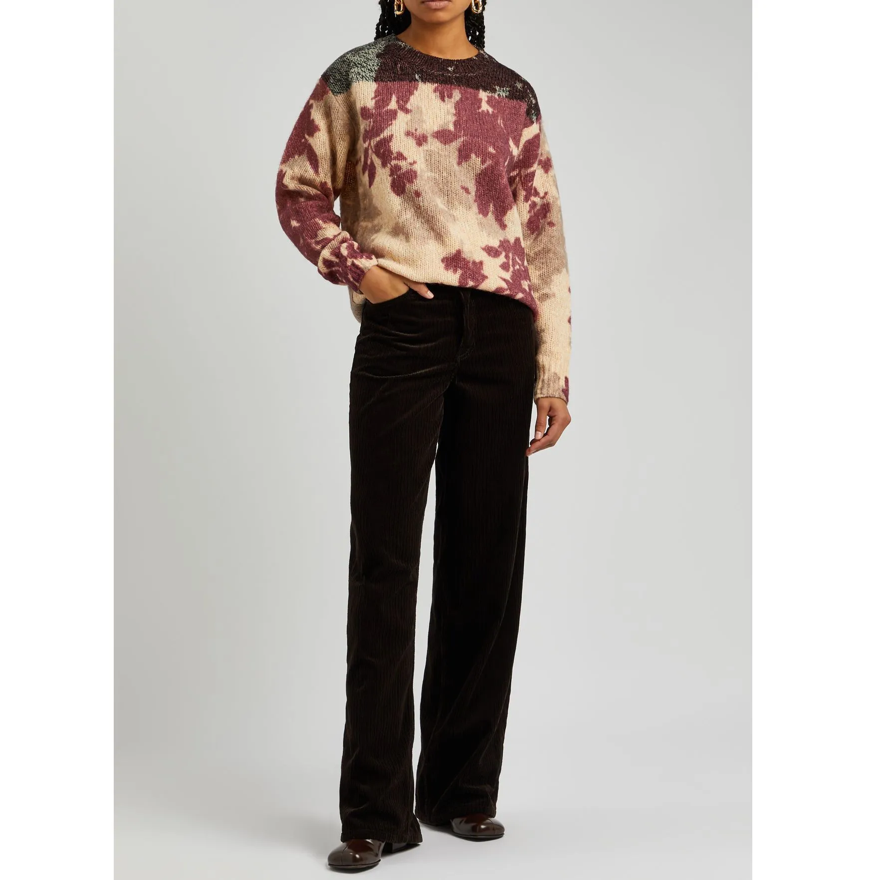 SHUSHU TONG Wool Nylon Rib Crew Neck Casual Flower Pattern Sweater