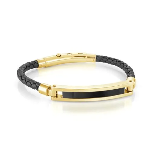 Braided Leather Black ID Bracelet