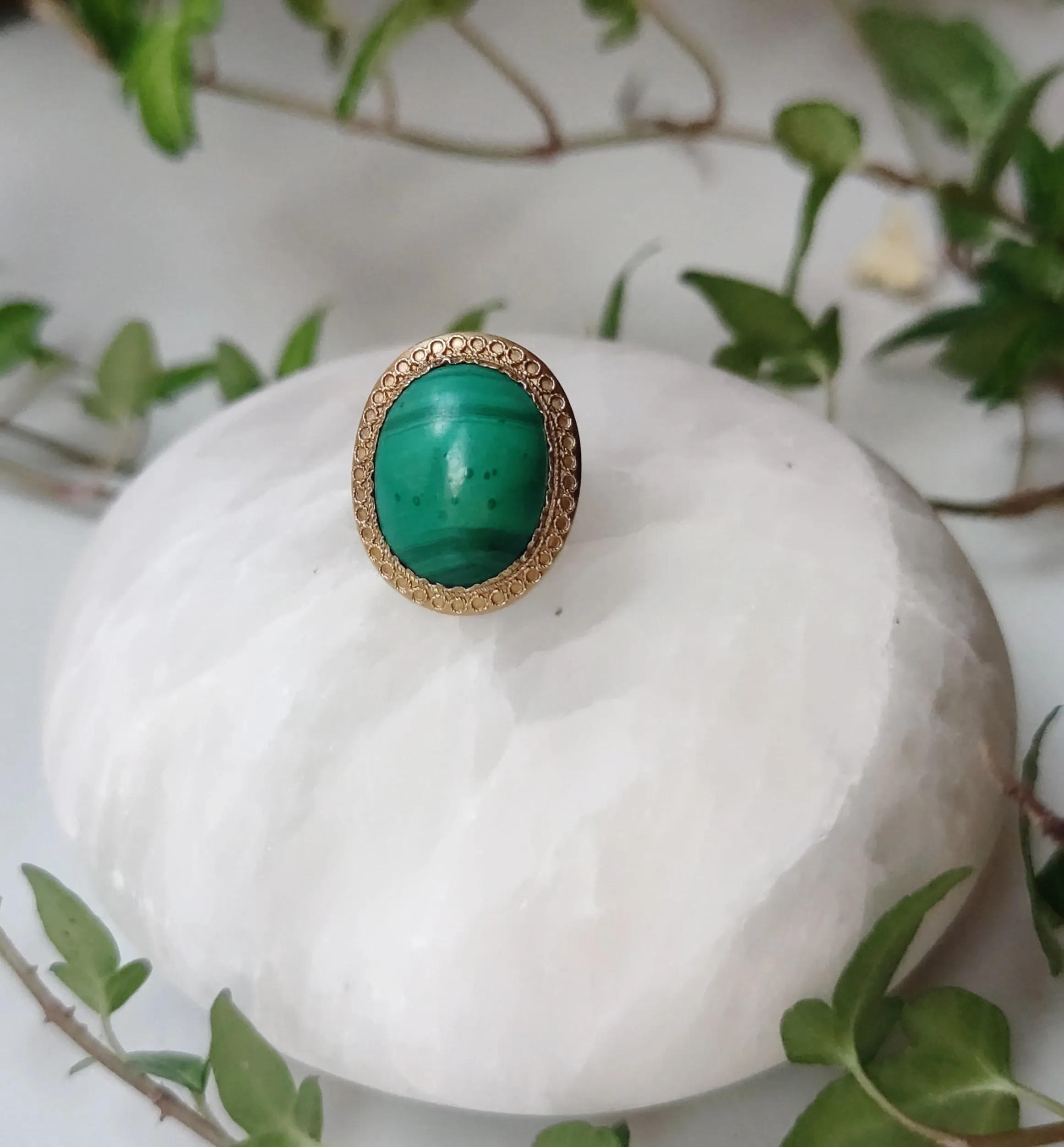 Malachite Etruscan Revival Ring