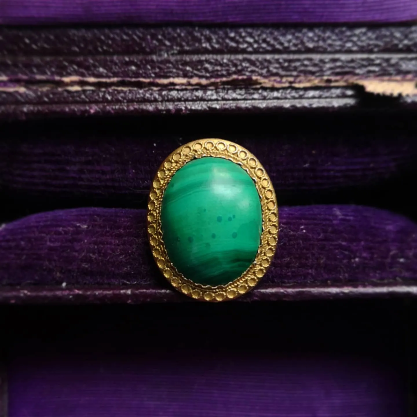 Malachite Etruscan Revival Ring