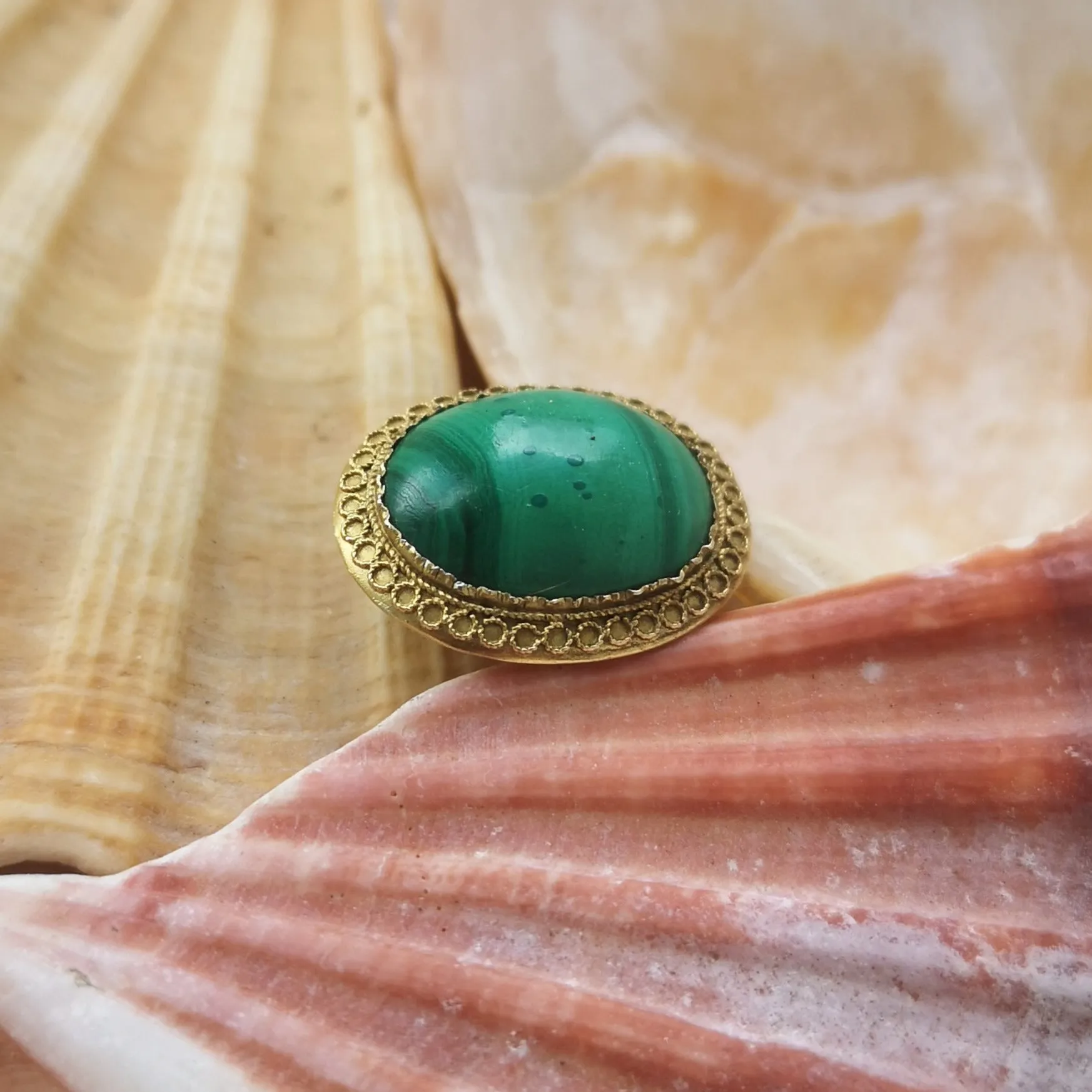 Malachite Etruscan Revival Ring