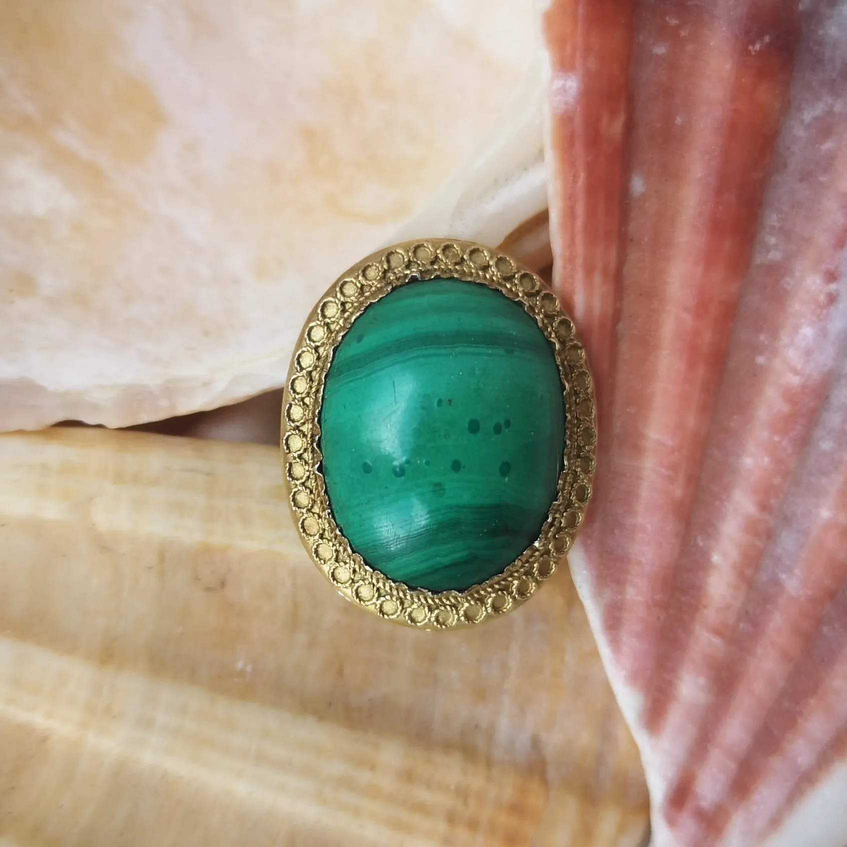 Malachite Etruscan Revival Ring