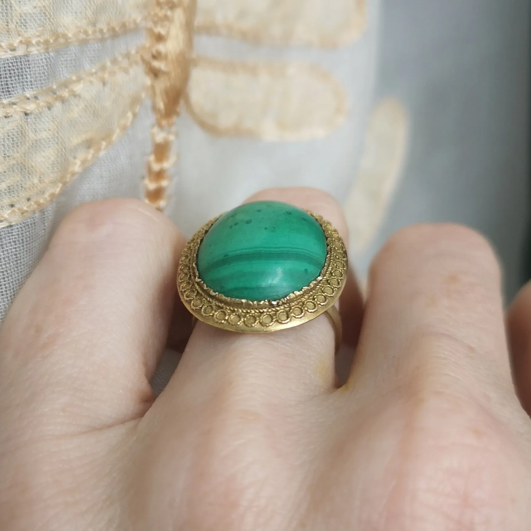 Malachite Etruscan Revival Ring