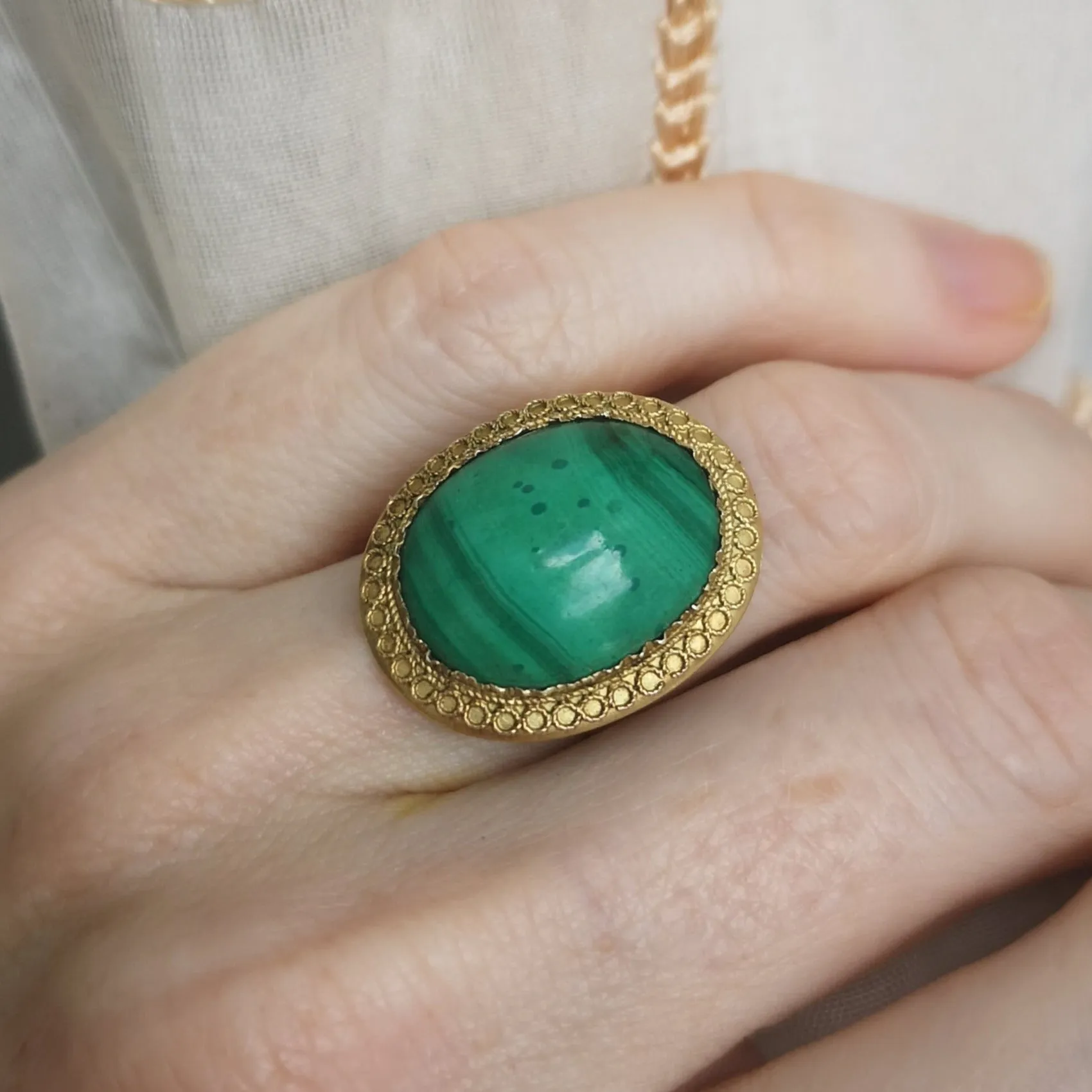 Malachite Etruscan Revival Ring