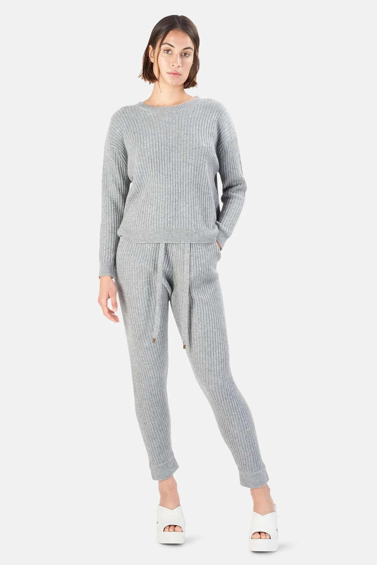 Evelyn Ribbed Cashmere Sweater Grey