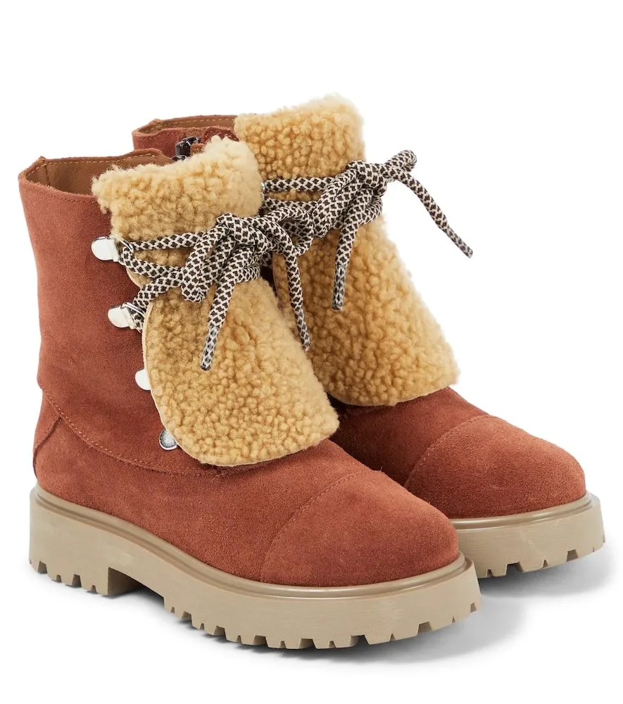 PèPè Suede Boots with Faux Shearling Trim