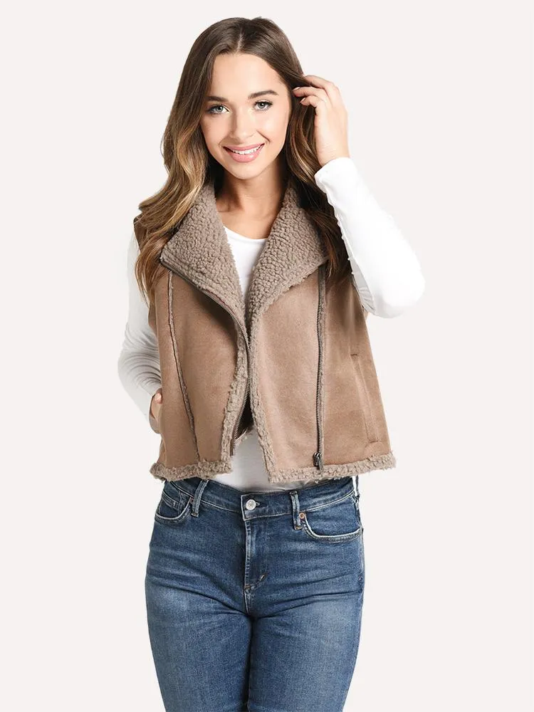 Faux Suede Shearling Vest