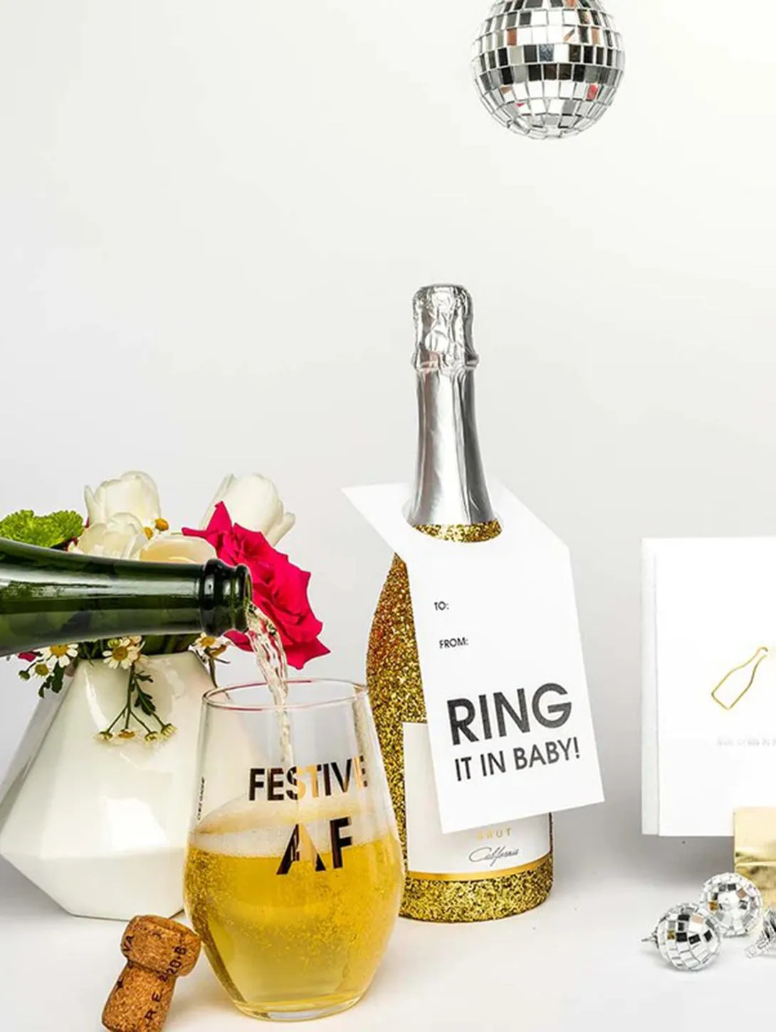 Festive Gold Foil Wine Glass