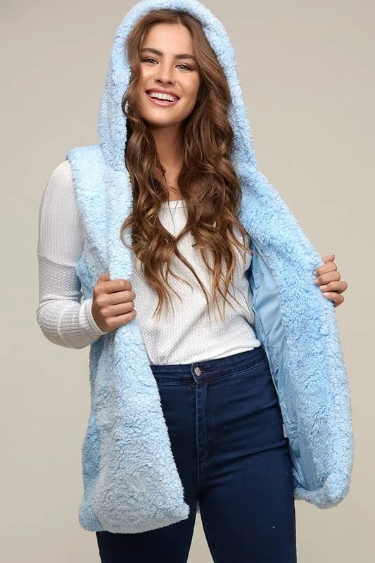 Final Sale Two Tone Faux Fur Vest with Hoodie More Colors