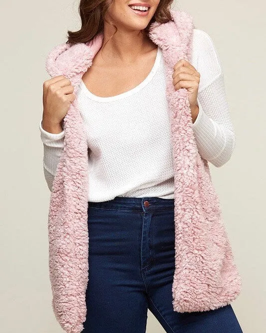 Final Sale Two Tone Faux Fur Vest with Hoodie More Colors