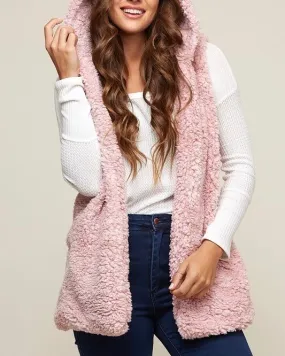 Final Sale Two Tone Faux Fur Vest with Hoodie More Colors