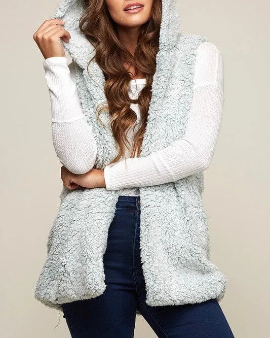 Final Sale Two Tone Faux Fur Vest with Hoodie More Colors