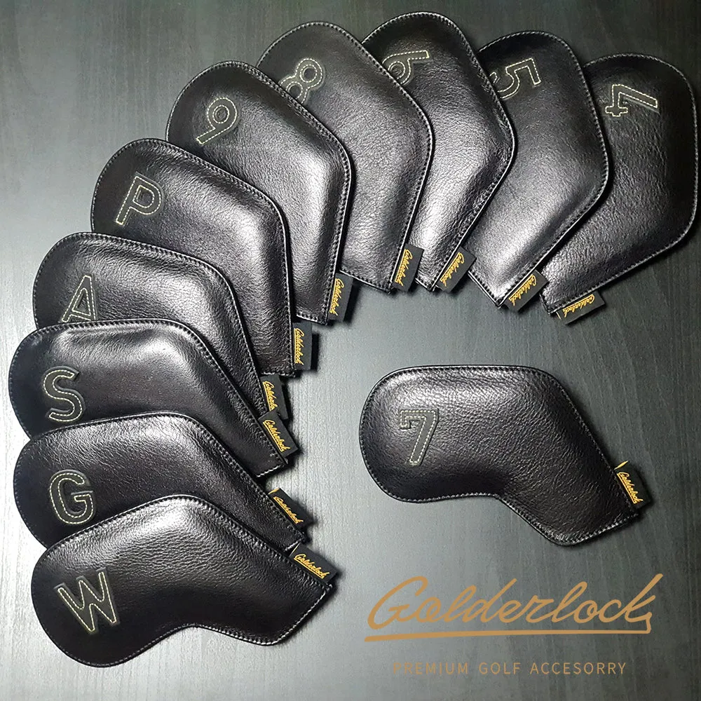 Genuine Leather Goldenlock Black Golf Head Iron Covers