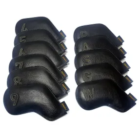 Genuine Leather Goldenlock Black Golf Head Iron Covers