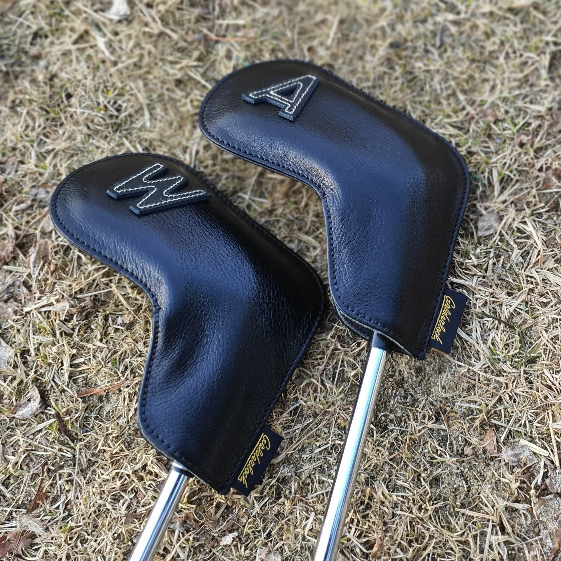 Genuine Leather Goldenlock Black Golf Head Iron Covers