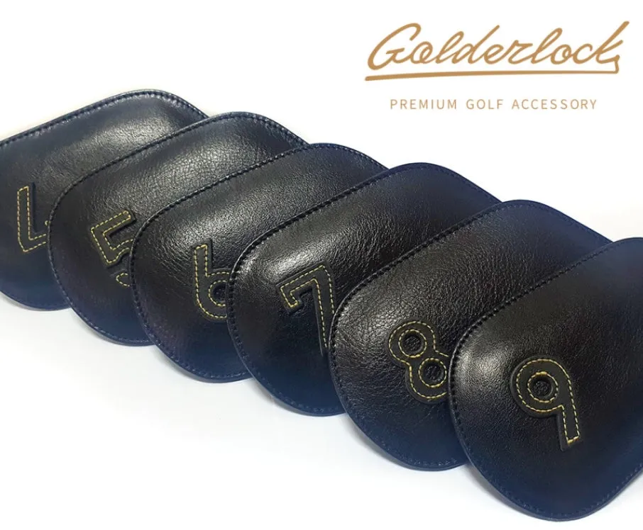 Genuine Leather Goldenlock Black Golf Head Iron Covers