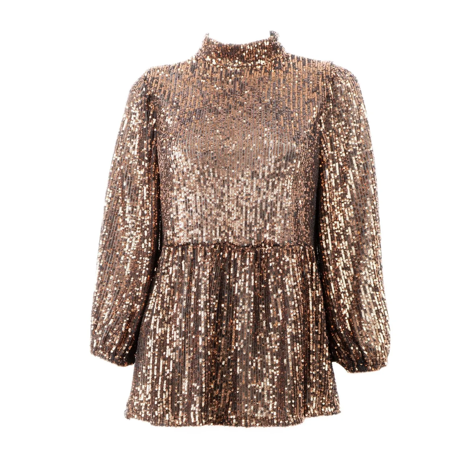 Gold Copper Peplum Tops with Sparkly Sequins and 3/4 Sleeves