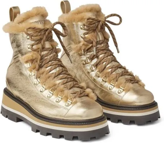 Gold Shearling Chike Boots by Jimmy Choo