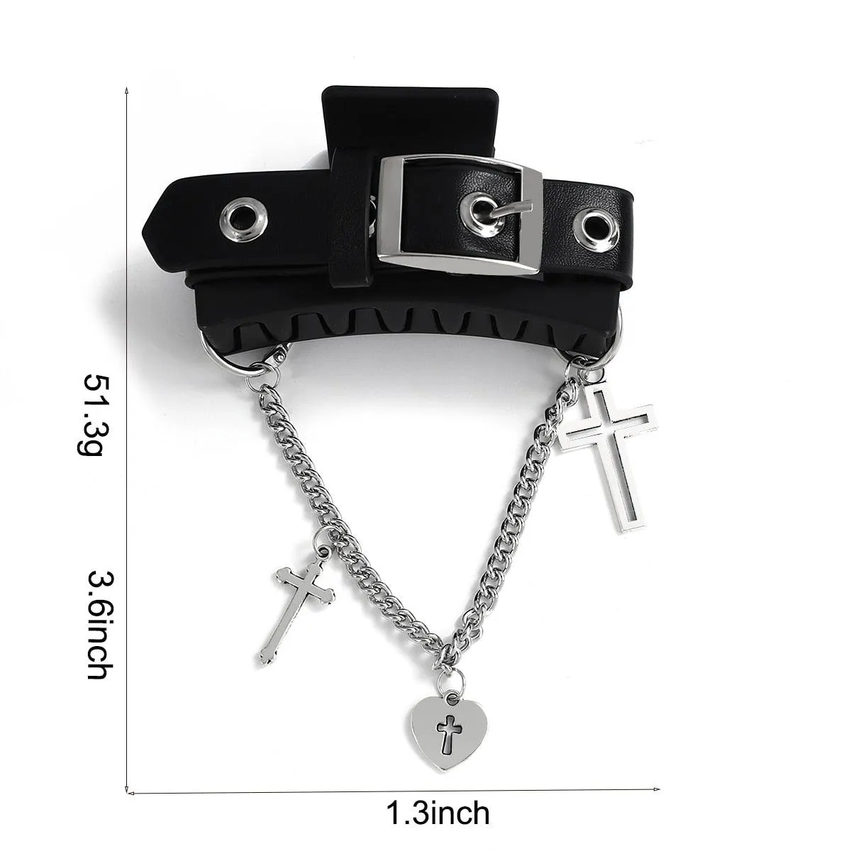 Gothic Style Black PU Leather Cross Chain Hair Claw Clip