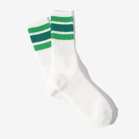 Green 3 Line Crew Socks