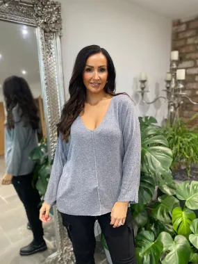 Grey Knit Selina V Neck Shimmer