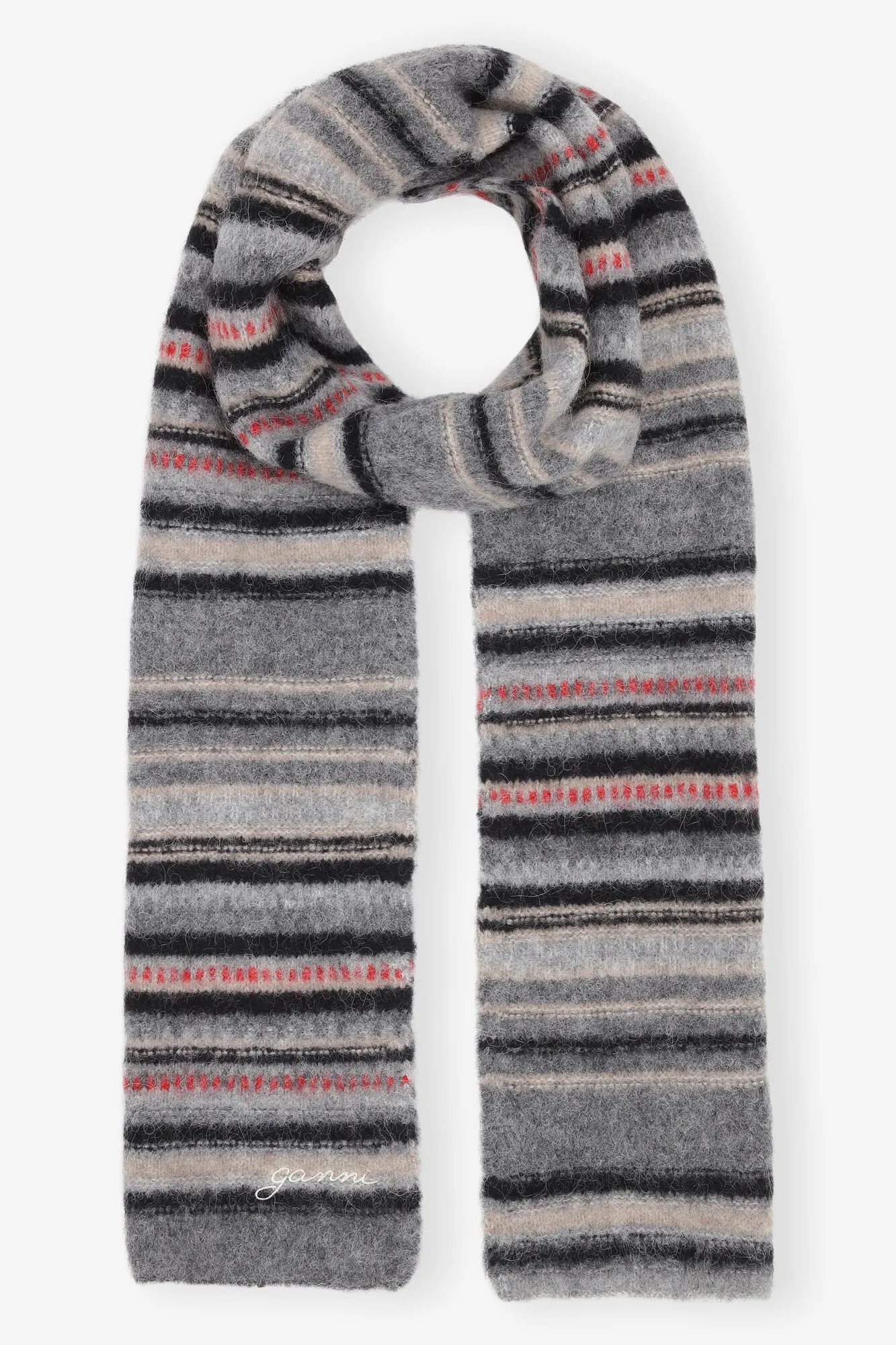 Grey Striped Soft Wool Scarf