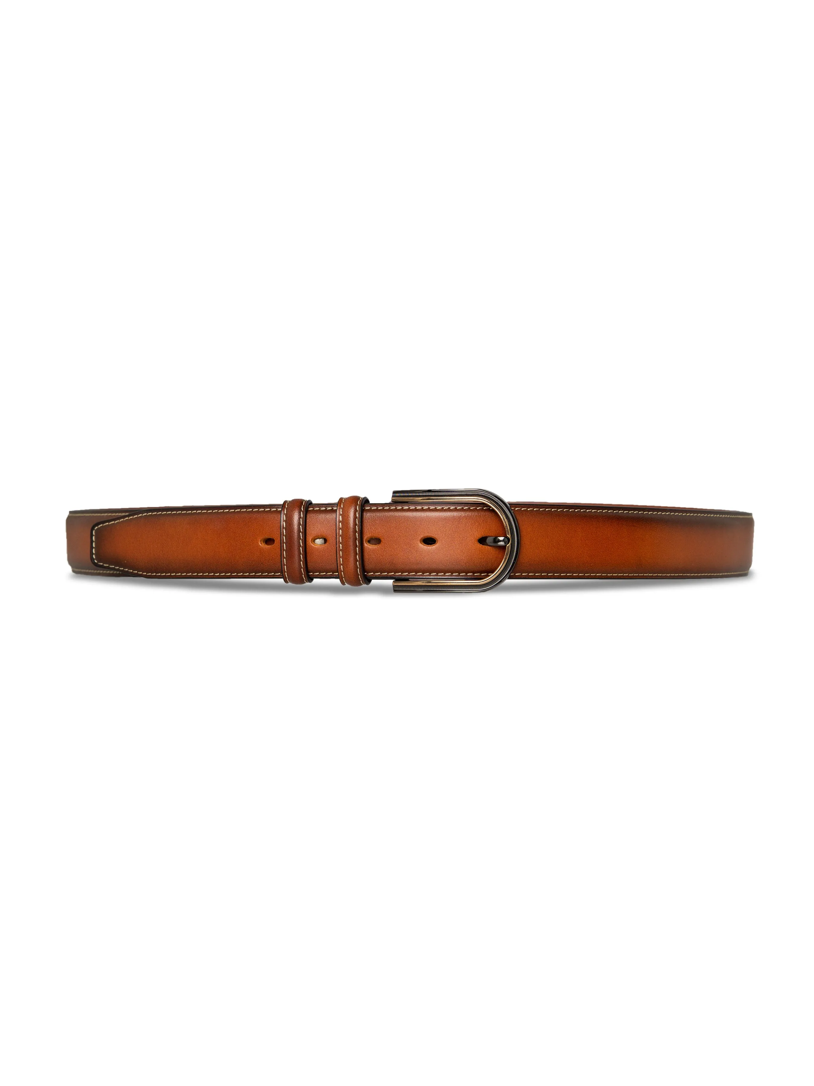 Leather Belt with Hand Painted Patina and Palladium-toned Buckle