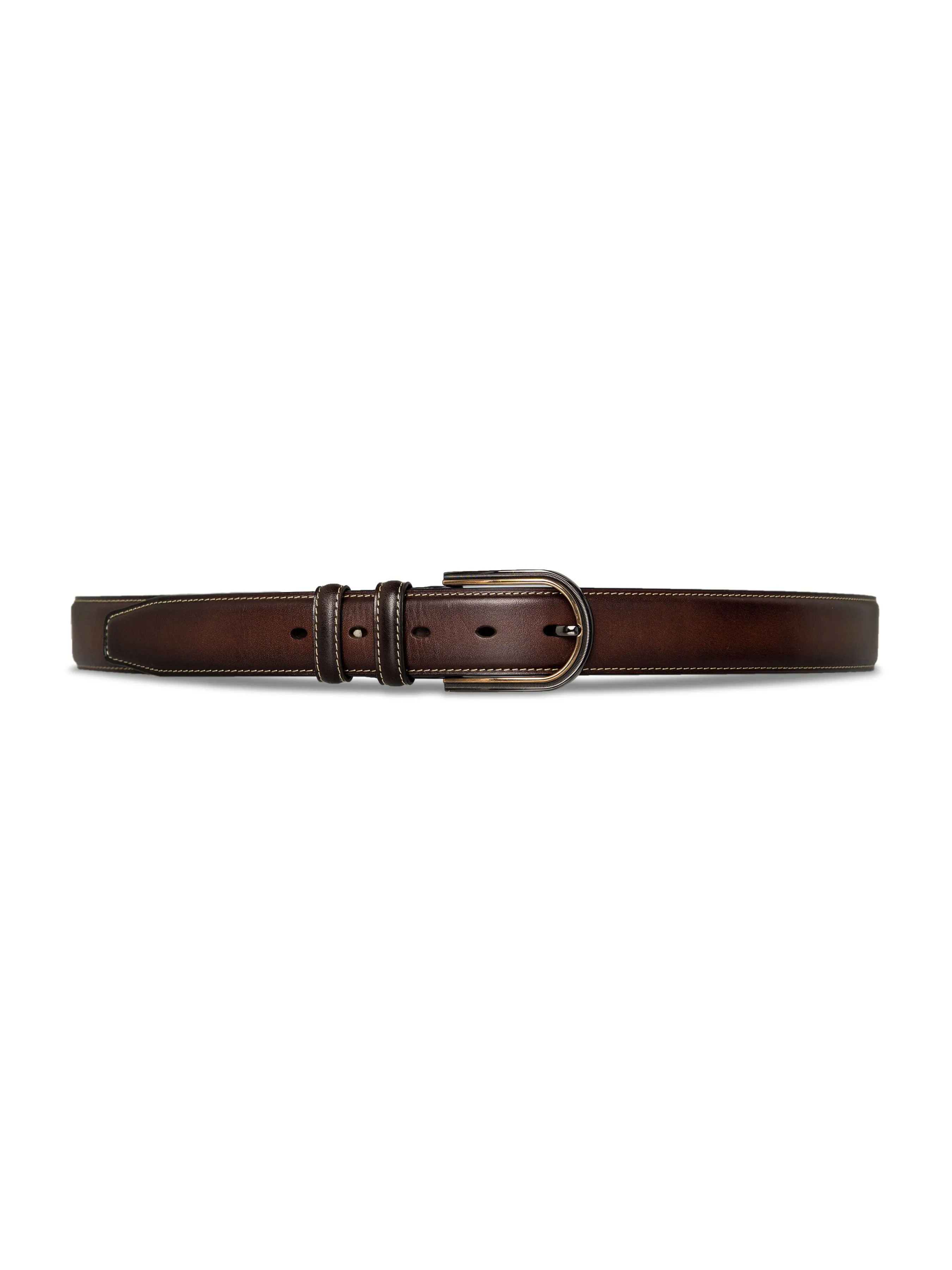 Leather Belt with Hand Painted Patina and Palladium-toned Buckle