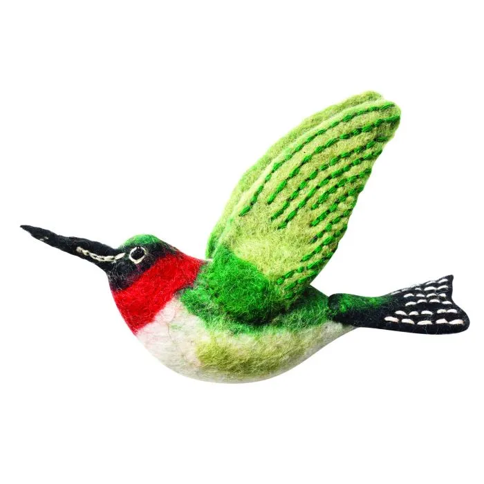 Felt Ornament with a Ruby-Throated Hummingbird Design