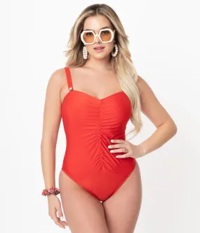 Bettie Page Playful Promises Honey Red Swimsuit One Piece