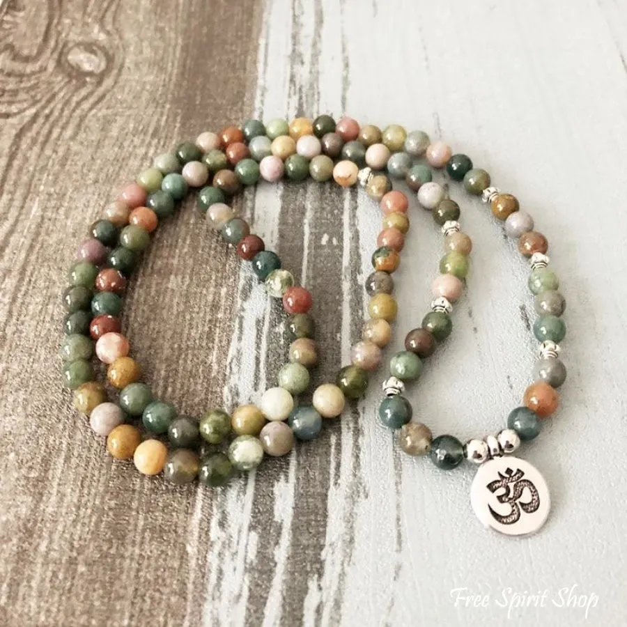 108 Natural Indian Agate Mala Bead Bracelet