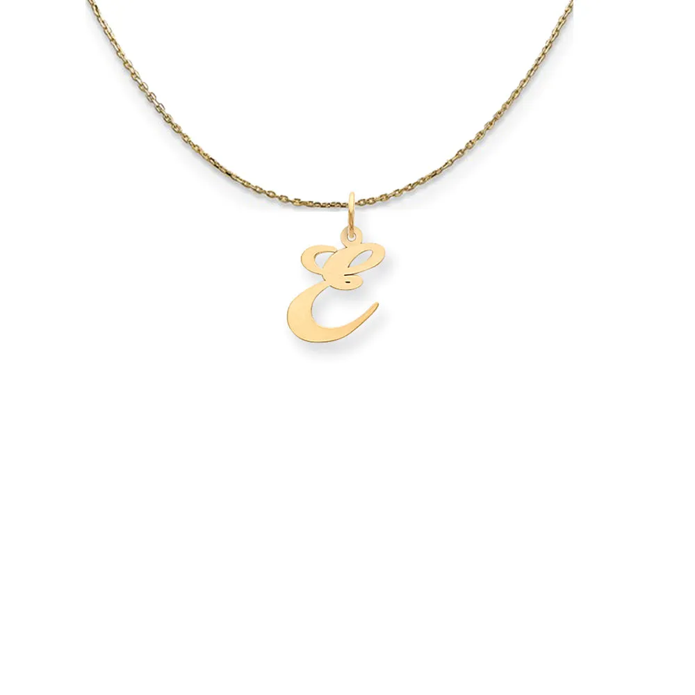 Gold Small Fancy Script Initial E Necklace