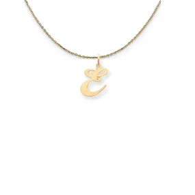 Gold Small Fancy Script Initial E Necklace