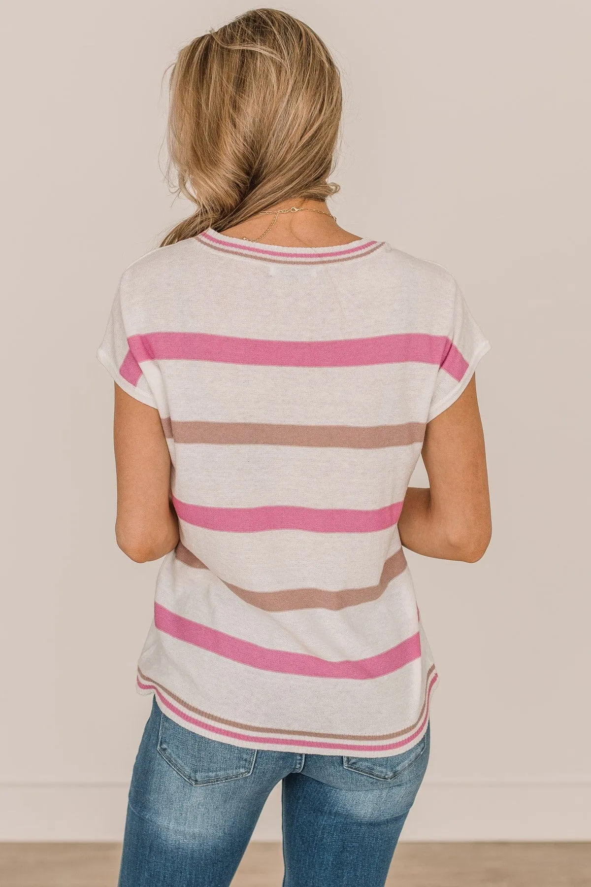 Ivory and Pink Striped Knit Top  Thinking Out Loud Knit Top- Camel