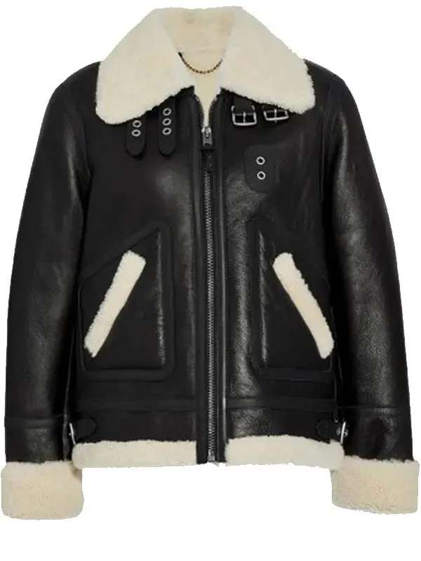 Ivory Shearling Leather Jacket for Women - B3 Style