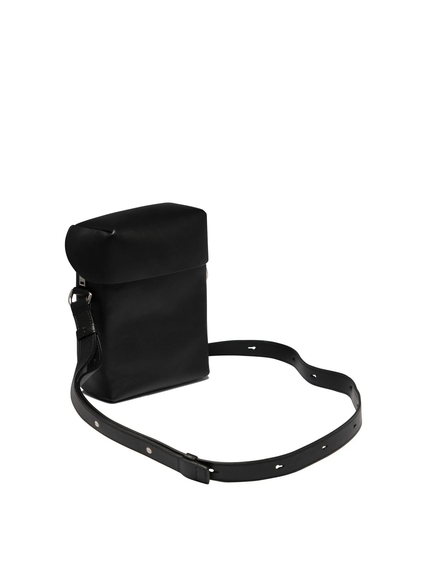 JIL SANDER Men's Black Leather Mini Lid Crossbody Bag - FW24