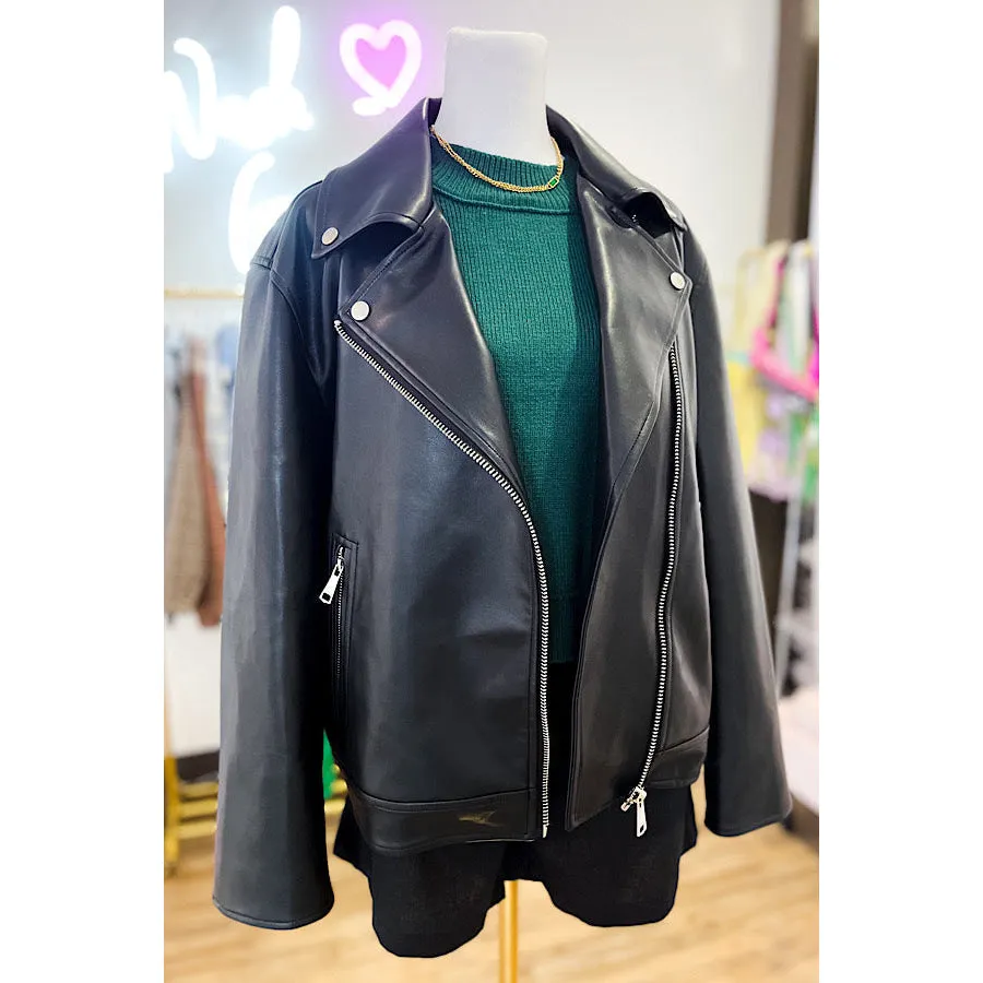 Ladies Black Hooded Leather Jacket: Happy