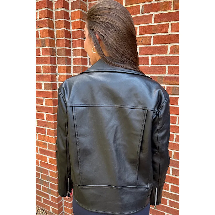 Ladies Black Hooded Leather Jacket: Happy