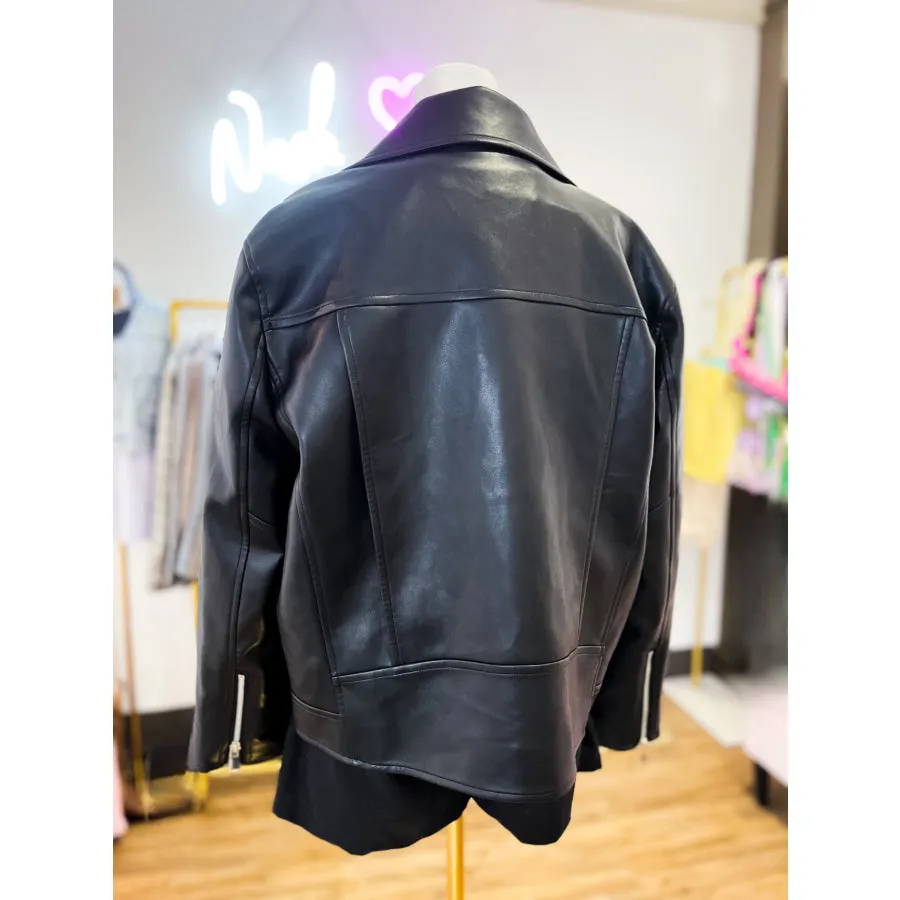 Ladies Black Hooded Leather Jacket: Happy