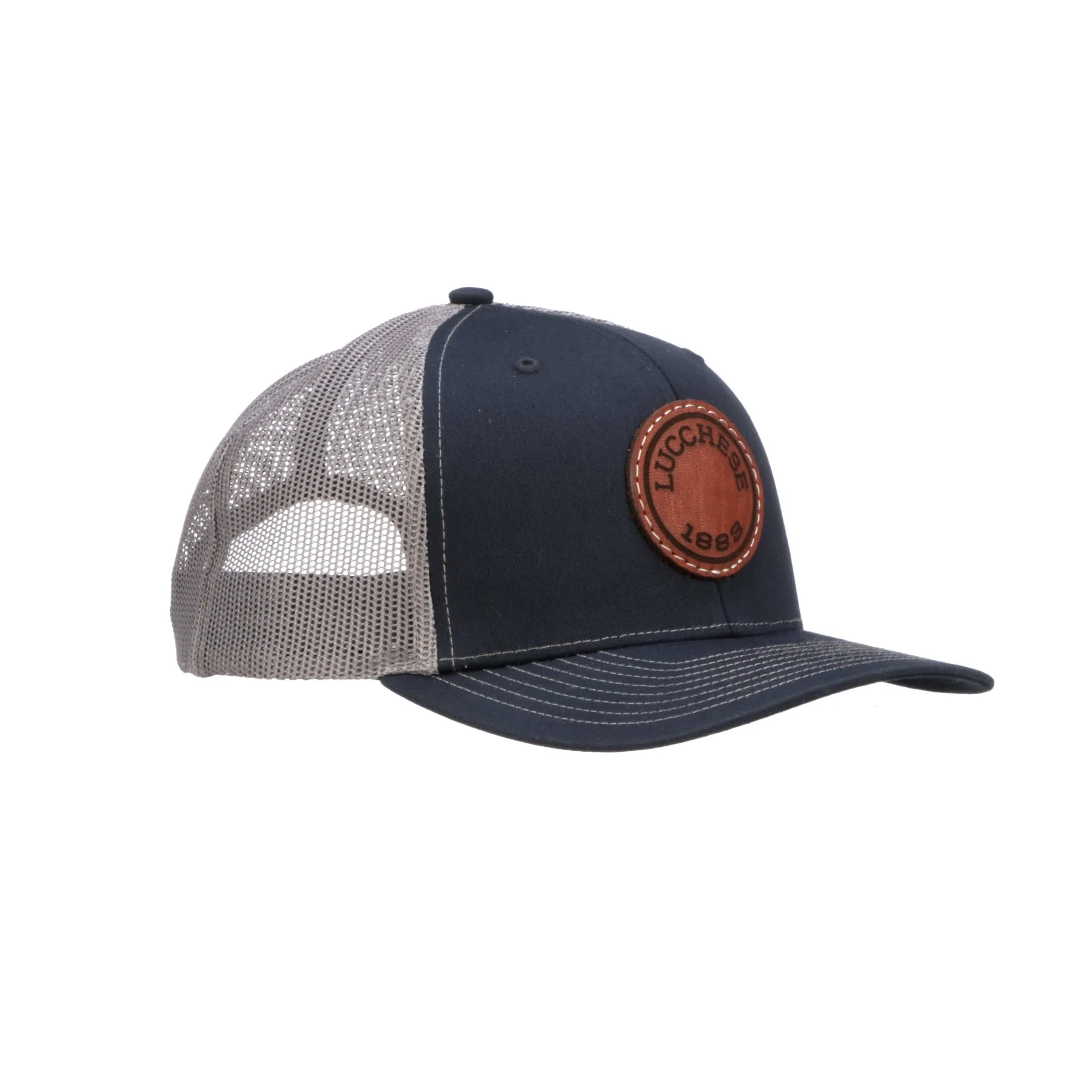 Navy + Charcoal Leather Patch Cap Round