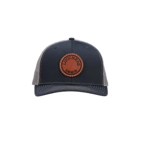 Navy + Charcoal Leather Patch Cap Round