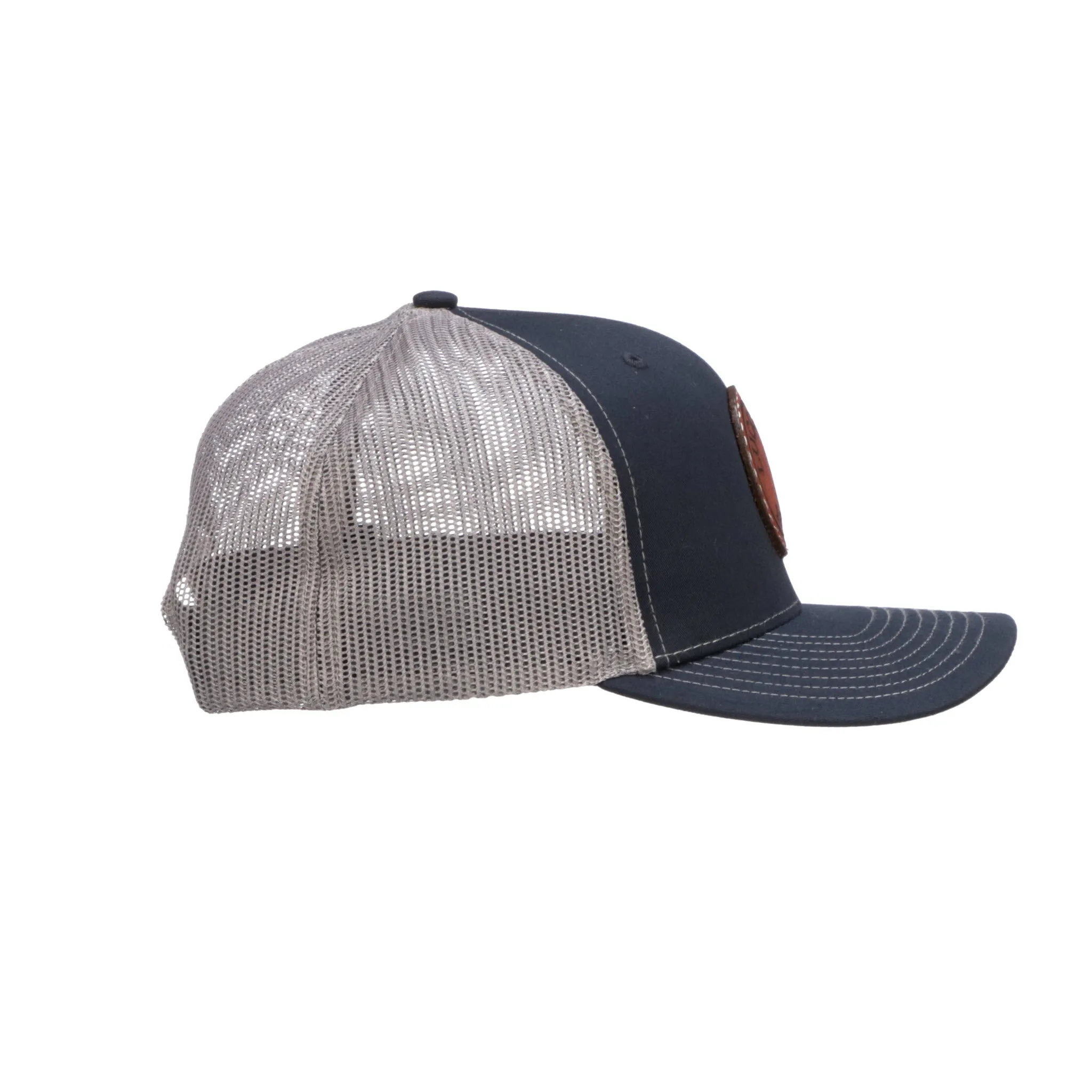 Navy + Charcoal Leather Patch Cap Round