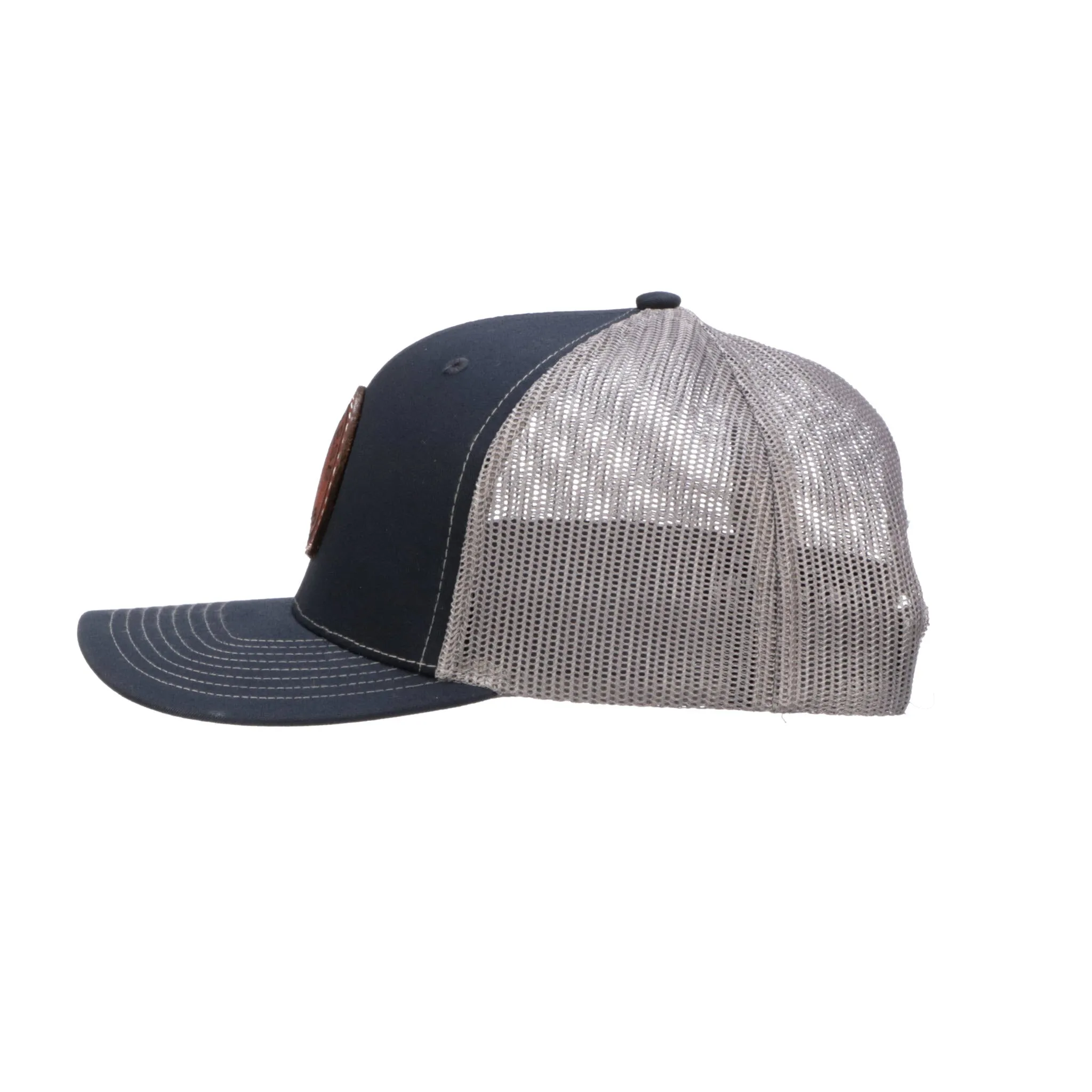 Navy + Charcoal Leather Patch Cap Round