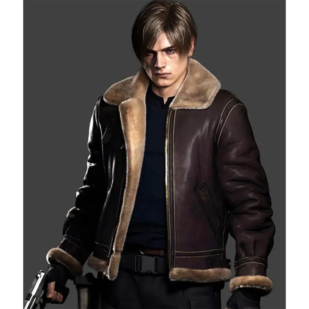 Leon Kennedy Resident Evil 4 Remake Shearling Coat