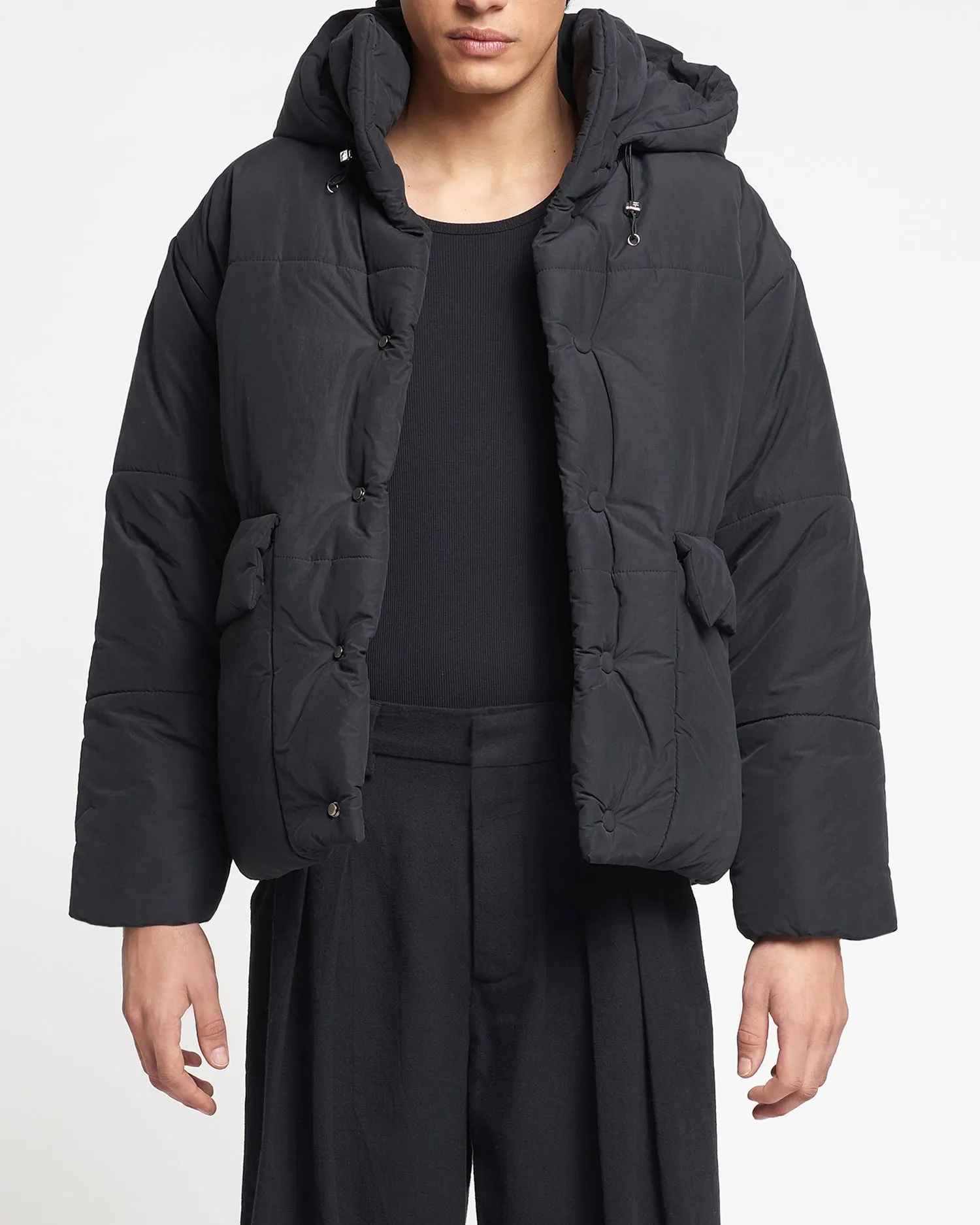 Black Tech Poplin Puffer Jacket