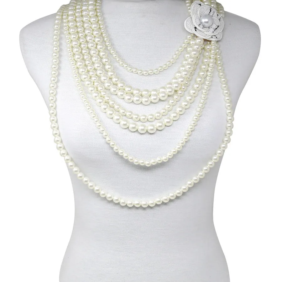 Camellia Flower Long Pearl Necklace