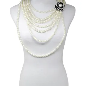 Camellia Flower Long Pearl Necklace