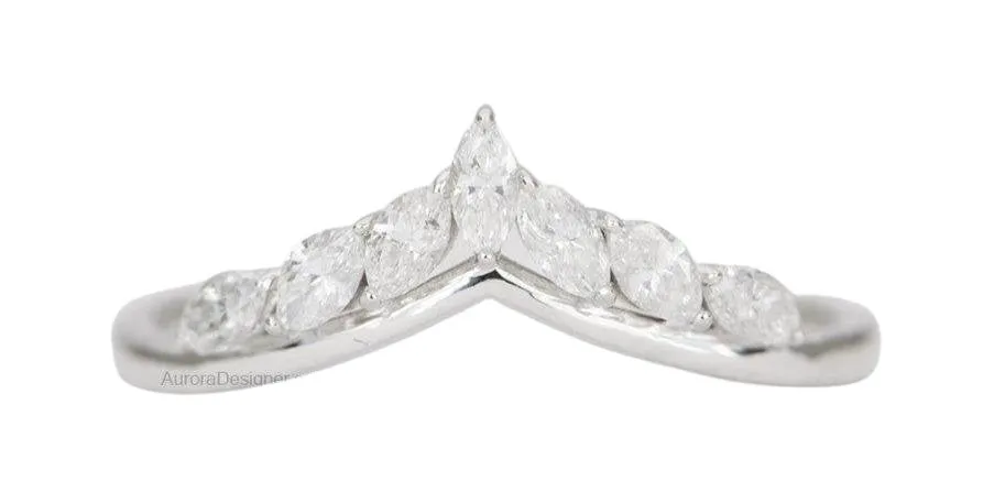 Unique Wedding Band AD1497 Marquise Diamond Crown Ring in 14K Gold