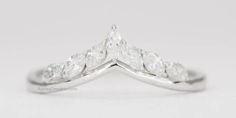 Unique Wedding Band AD1497 Marquise Diamond Crown Ring in 14K Gold